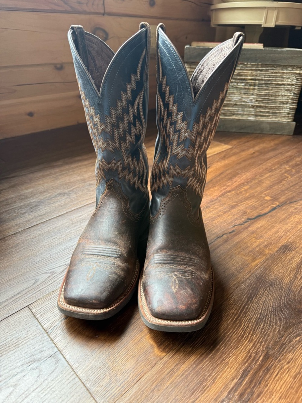 Ariat Distressed Brown Leather Western Boots with Dark Insole